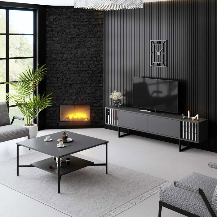 Hanah Home Soporte para TV Chrome Line Antracita y Negro